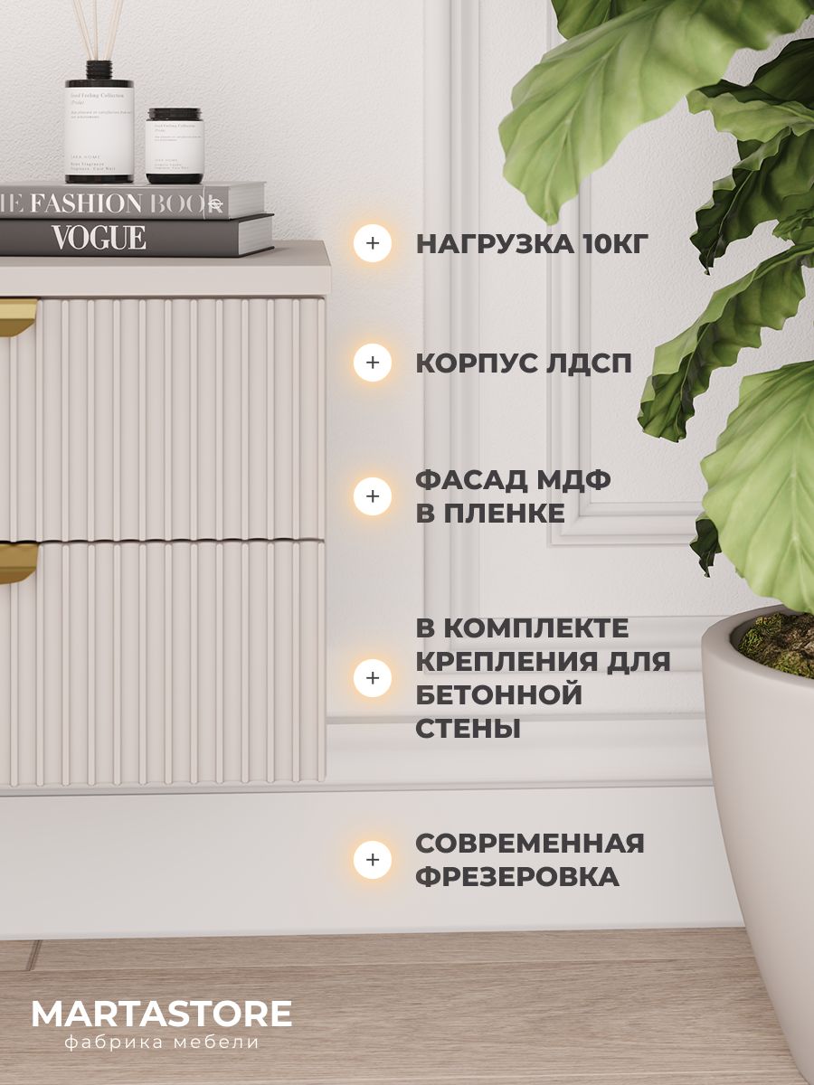 Прикроватная навесная тумба тефия 40 см W_Rumba2_19+1 MARTASTORE