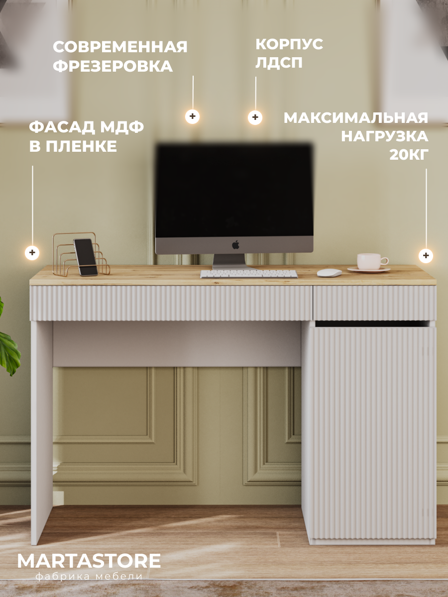 Письменный стол ирландский дуб/белый 115 см Joy_24+1 правый