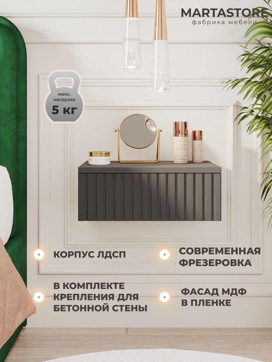 Прикроватная навесная тумба графит 40 см Rumba_0.4_20+1 MARTASTORE